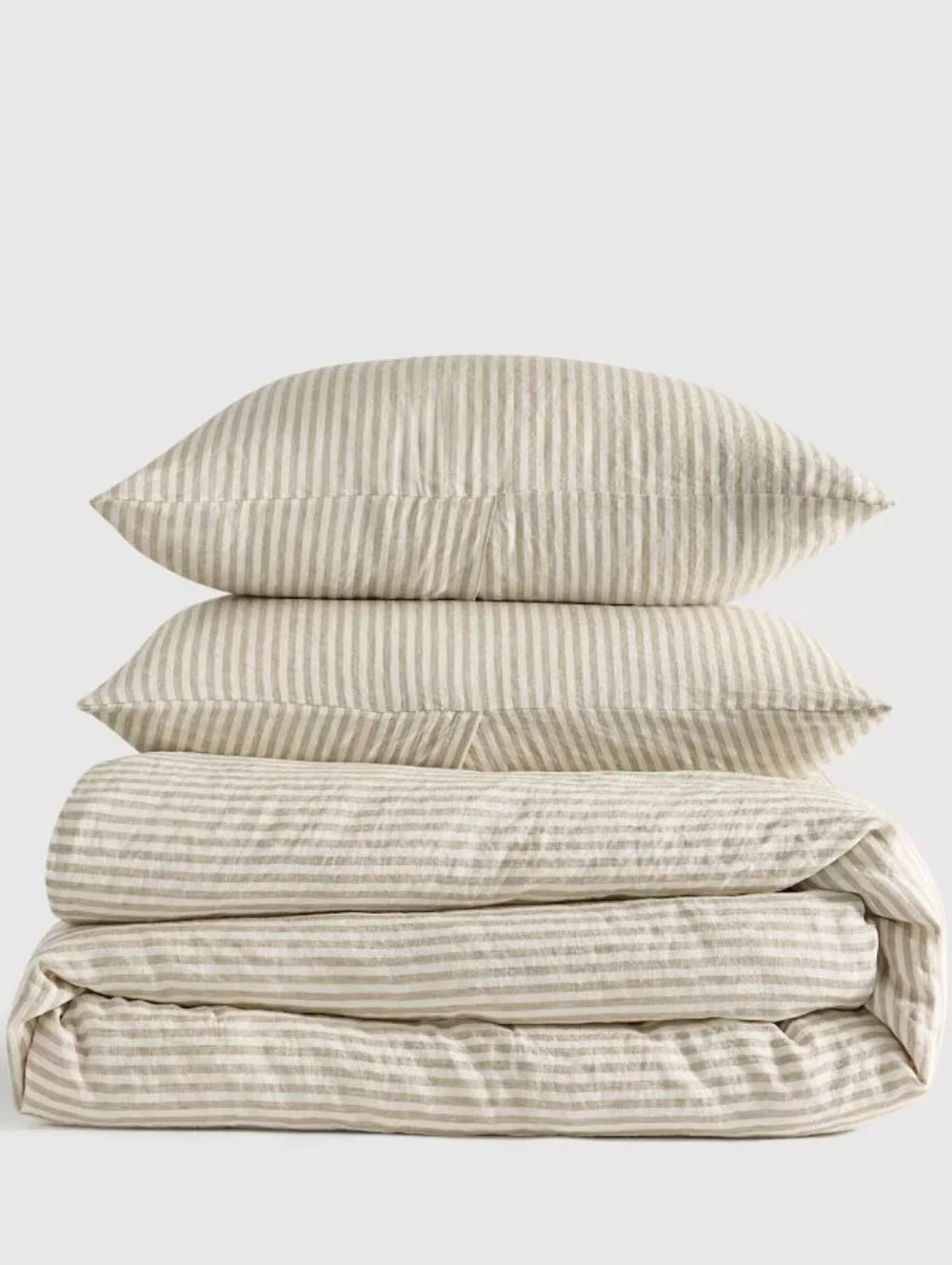 Quince European Linen Stripe Duvet cover Set - Tan, white